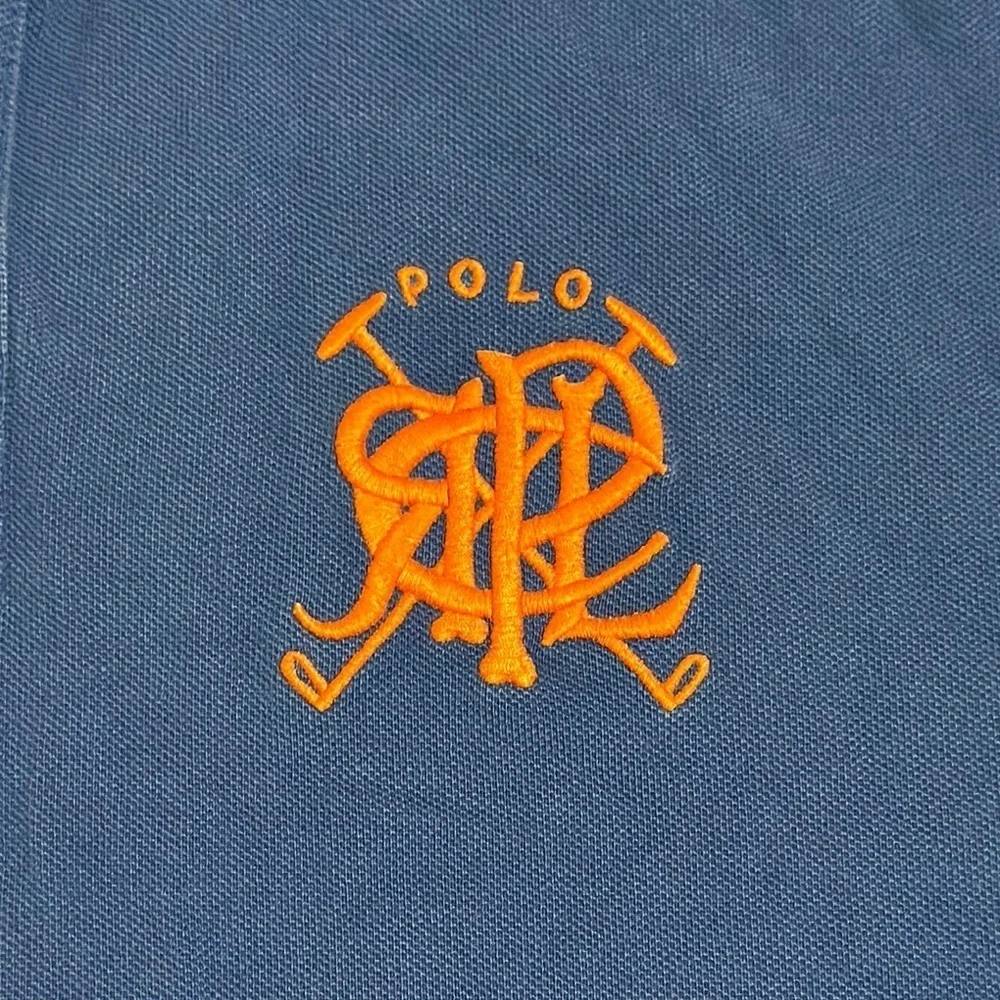 Polo Ralph Lauren Shirt Mens Large Blue Orange Crossed Malet Logo Embroidered
